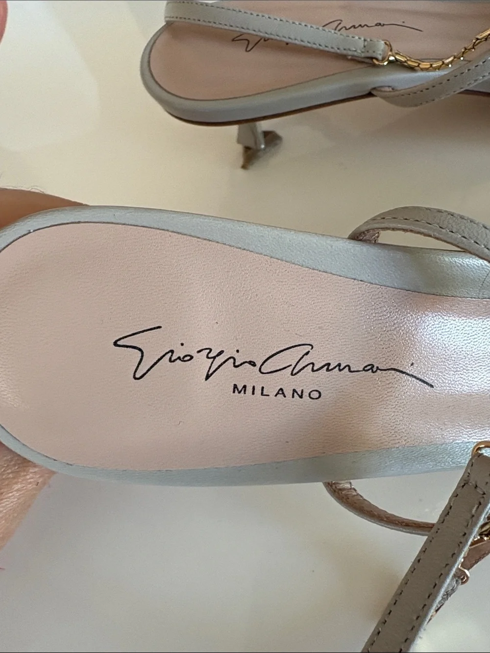 Giorgio Armani Metallic Silver Pointed Slingback Sandals, Size 38